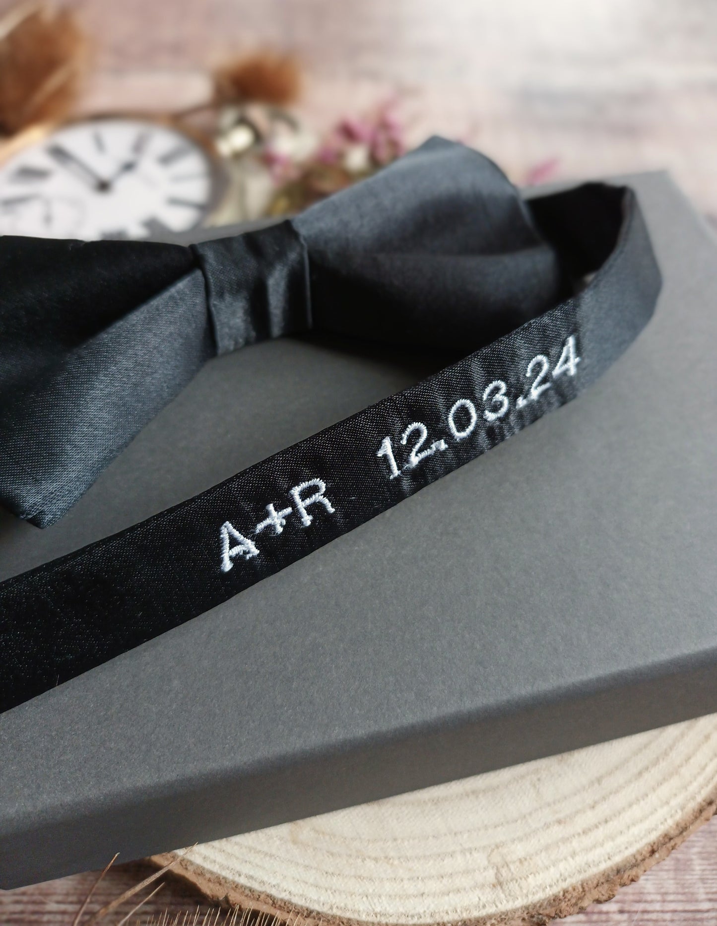Black Bow Tie With Personalised Strap