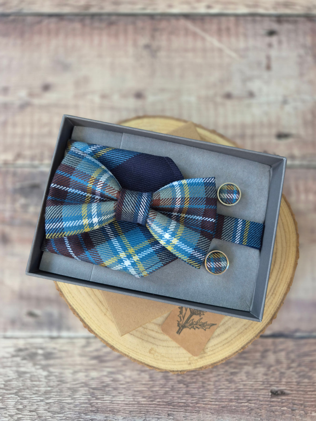 Tartan Bowtie, Pocket Square, Cufflink Gift Set
