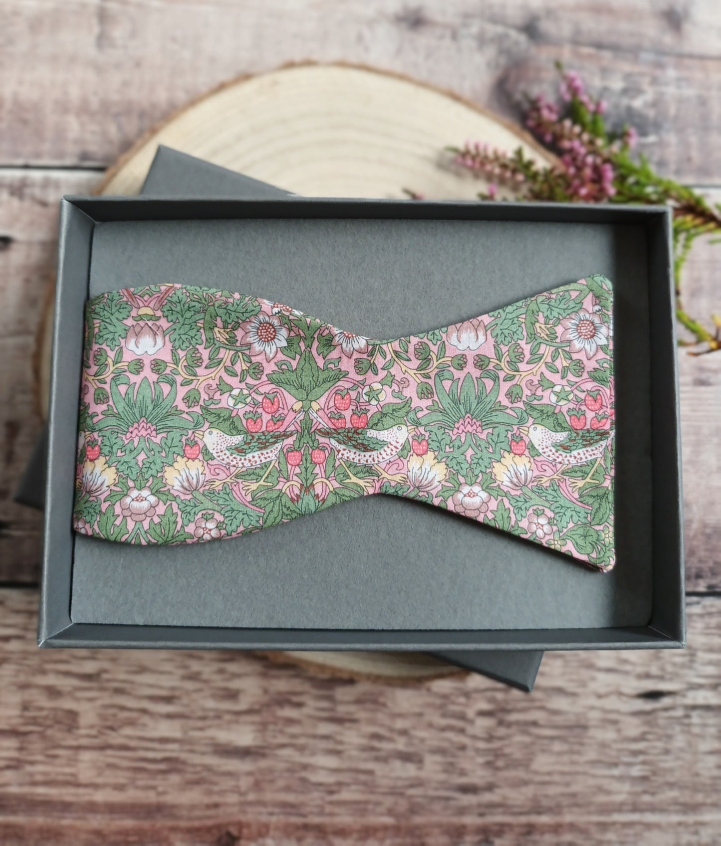 Liberty Green and Pink Strawberry Thief Bowtie