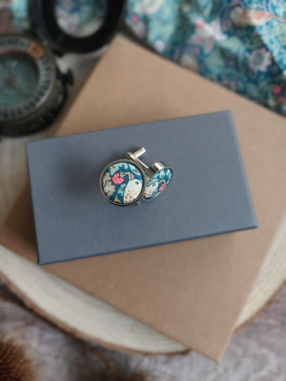 Liberty Turquoise Strawberry Thief Cufflinks