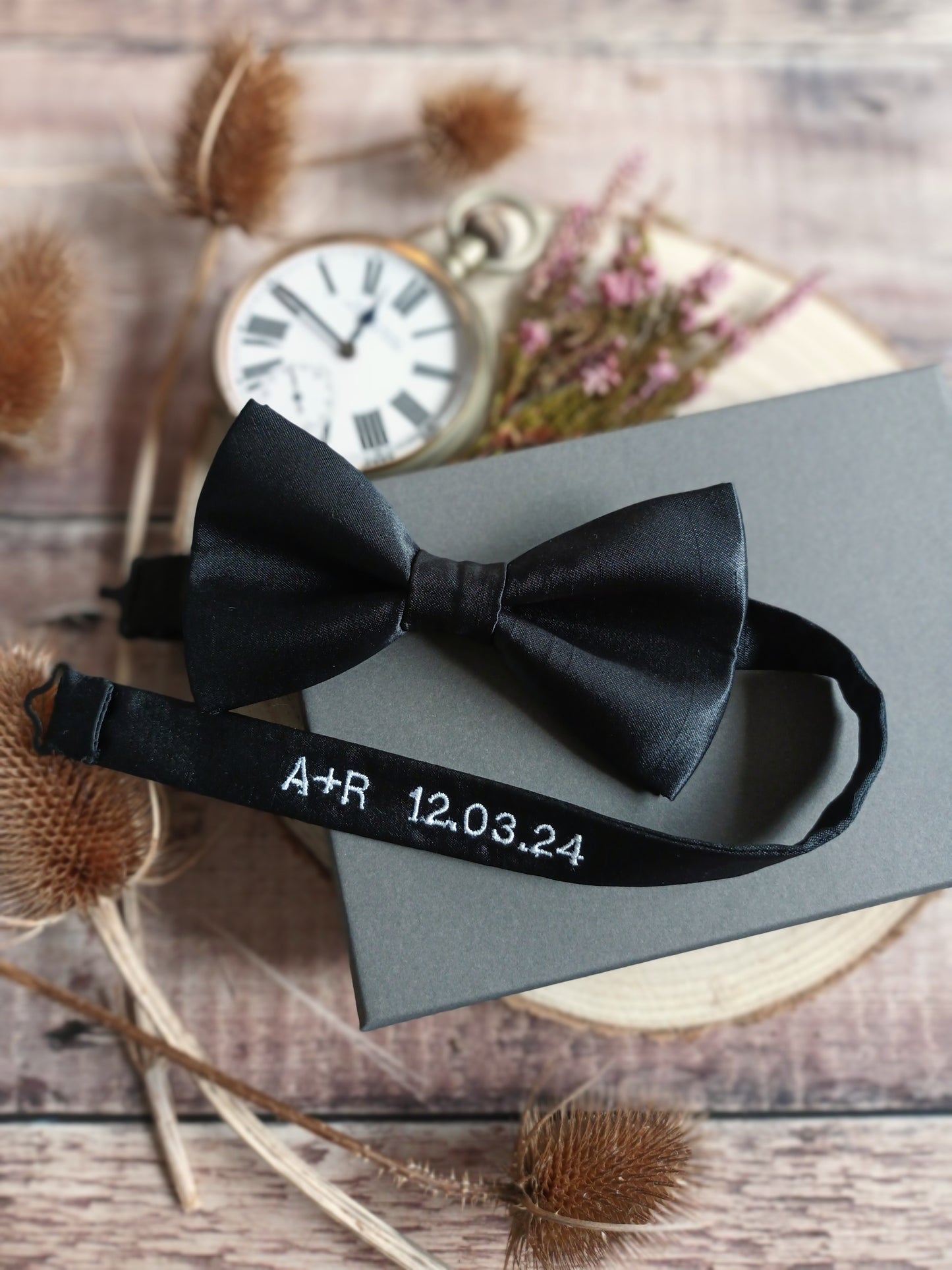 Black Bowtie With Personalised Strap