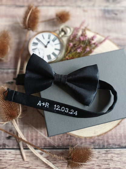 Black Bow Tie With Personalised Strap
