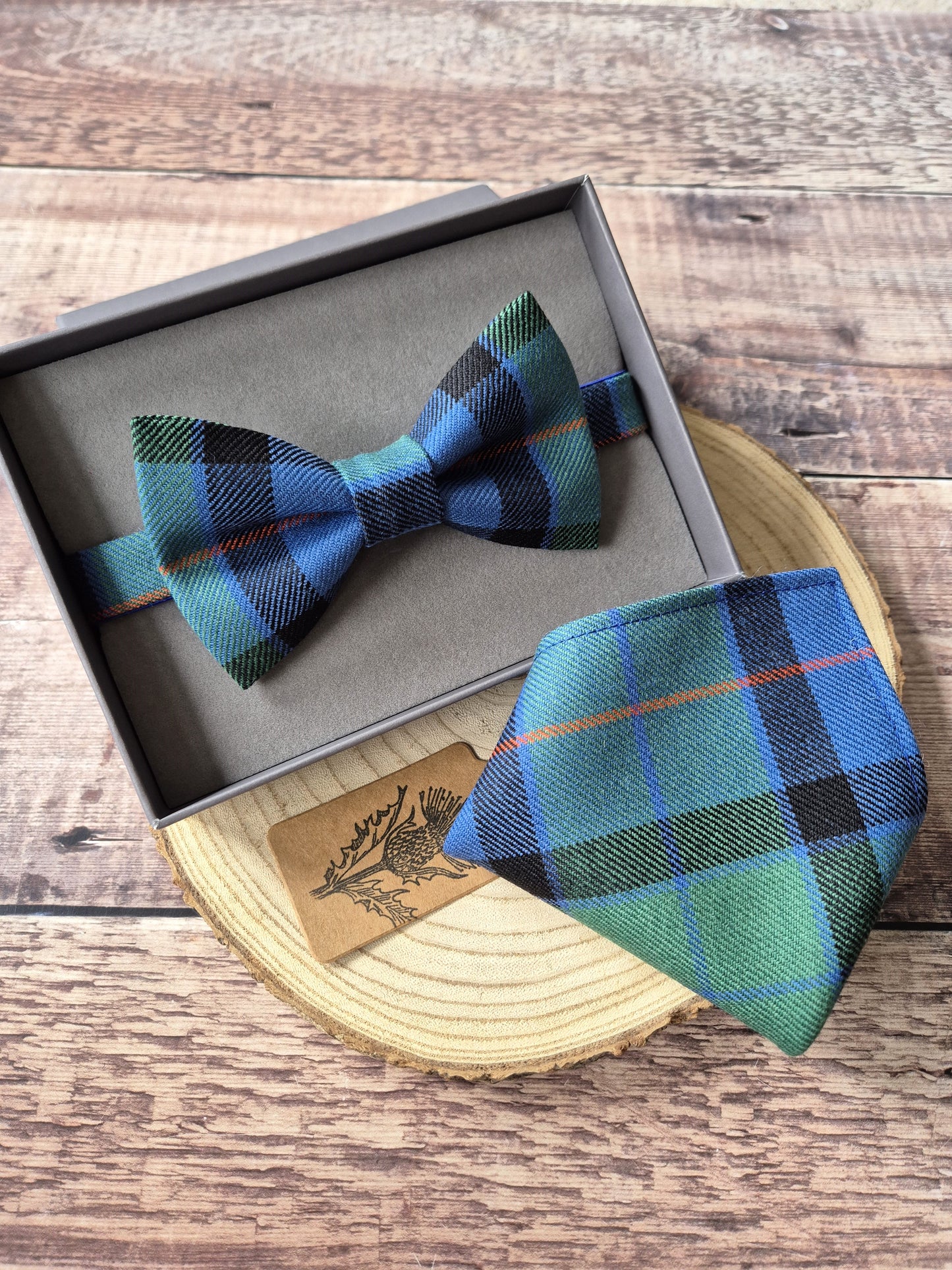 Custom Tartan Bow Tie and Pocket Square Set