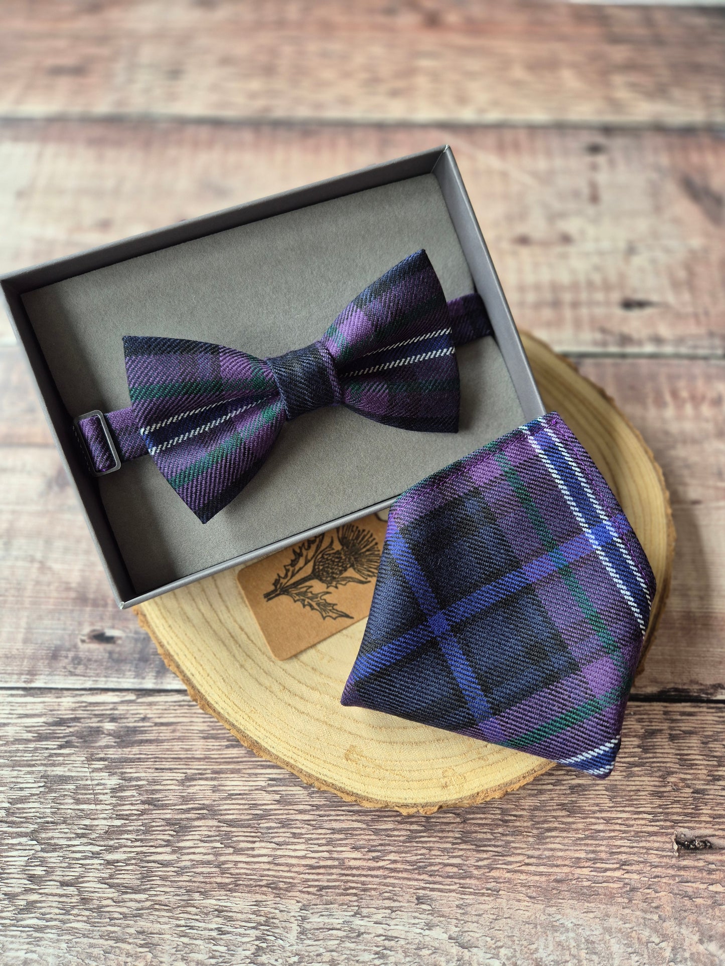 Custom Tartan Bow Tie and Pocket Square Set