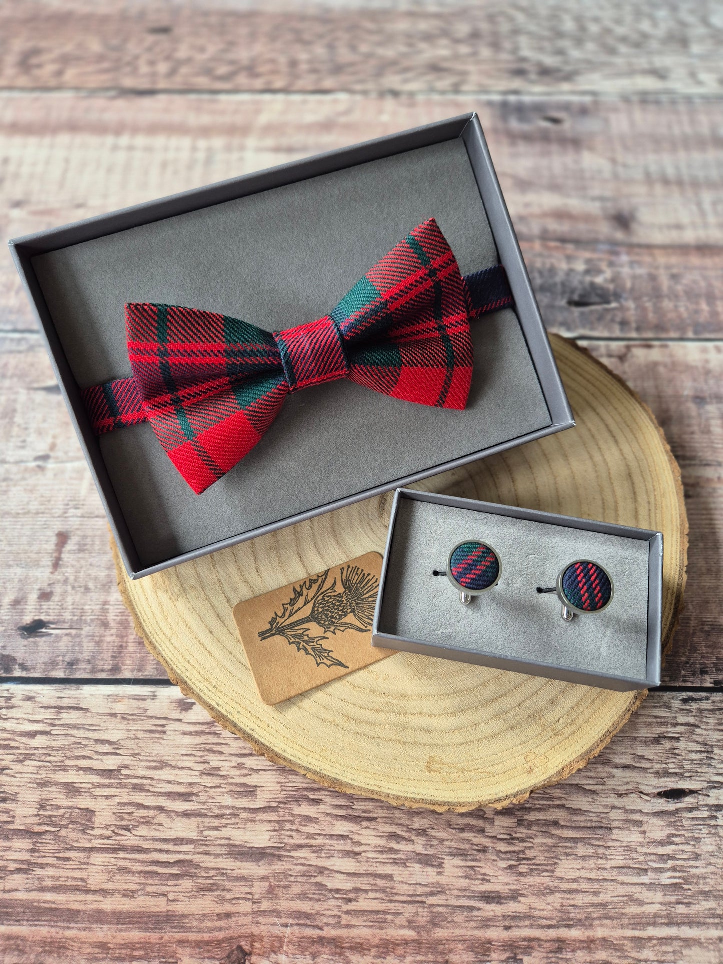 Custom Tartan Bow Tie and Cufflink Set