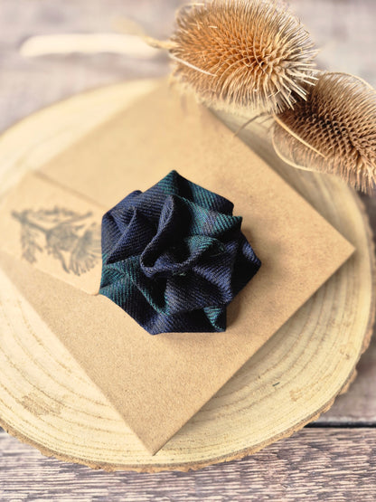 Black Watch Tartan Flower Brooch