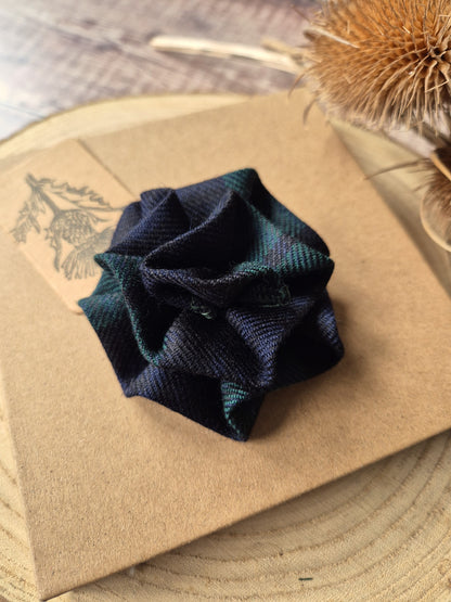 Black Watch Tartan Flower Brooch