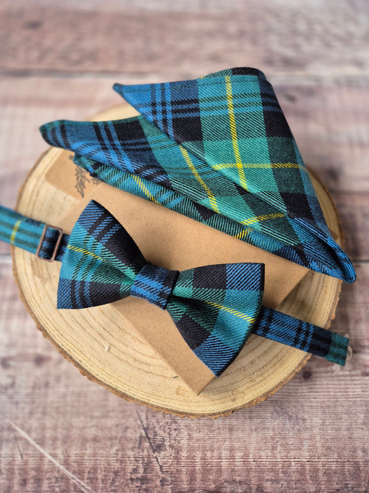 Custom Tartan Bow Tie and Pocket Square Set
