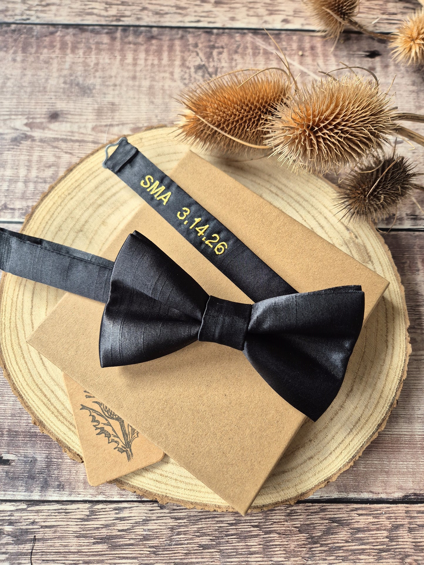 Black Bow Tie With Personalised Strap
