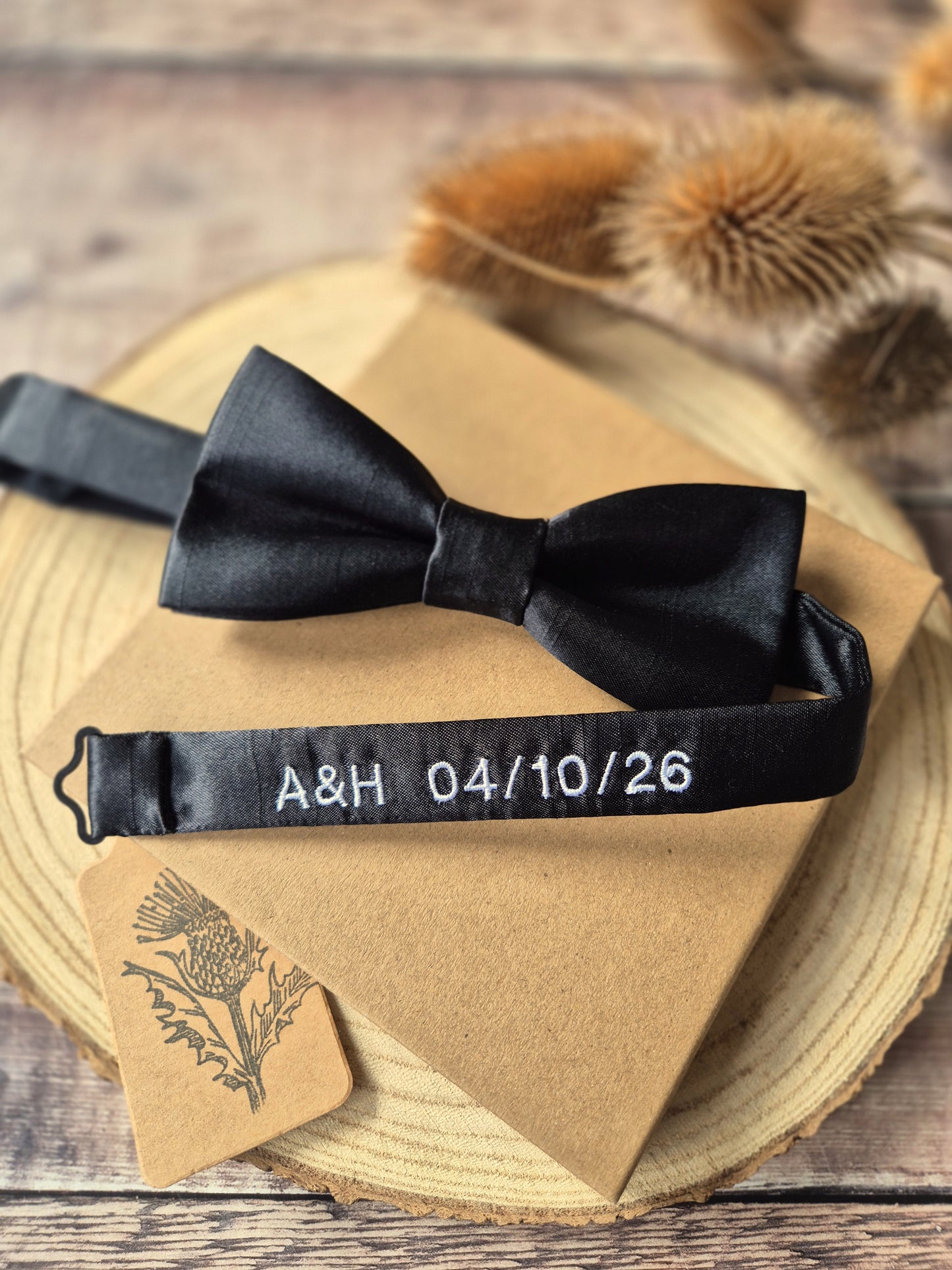 Black Bow Tie With Personalised Strap