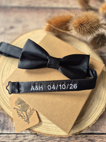 Black Bow Tie With Personalised Strap