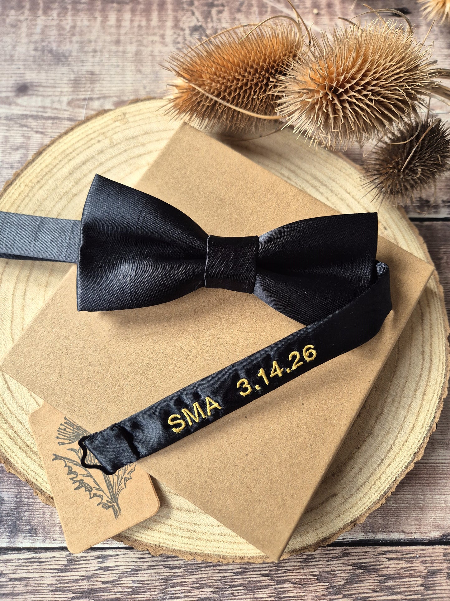Black Bow Tie With Personalised Strap